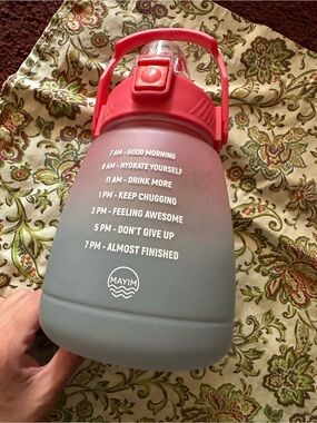 Gradient Hydration Bottle with Time Markers - Red & Gray